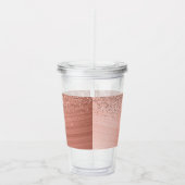 Glittermonogram geborsteld metaal Roos Gold Pink Acryl Drinkbeker (Rechts)