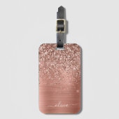 Glittermonogram geborsteld metaal Roos Gold Pink Bagagelabel (Voorkant (verticaal))