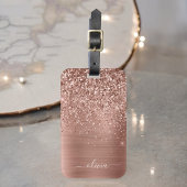 Glittermonogram geborsteld metaal Roos Gold Pink Bagagelabel