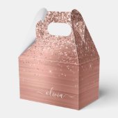 Glittermonogram geborsteld metaal Roos Gold Pink Bedankdoosjes (Voorkant Zijde)