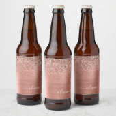 Glittermonogram geborsteld metaal Roos Gold Pink Bier Etiket (Flessen)