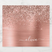 Glittermonogram geborsteld metaal Roos Gold Pink Bier Etiket (Enkel label)