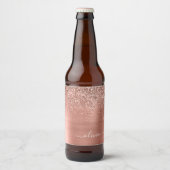 Glittermonogram geborsteld metaal Roos Gold Pink Bier Etiket (Voorkant)