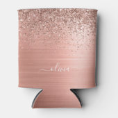 Glittermonogram geborsteld metaal Roos Gold Pink Blikjeskoeler (Voorkant)