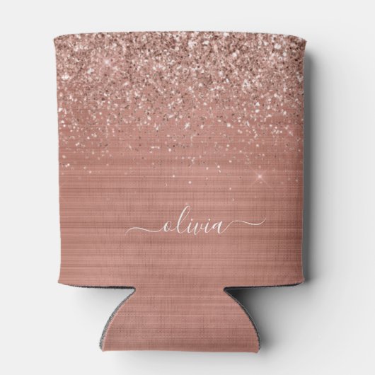 Glittermonogram geborsteld metaal Roos Gold Pink Blikjeskoeler (Achterkant)