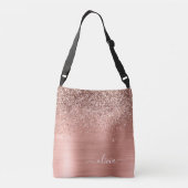 Glittermonogram geborsteld metaal Roos Gold Pink Crossbody Tas (Achterkant)