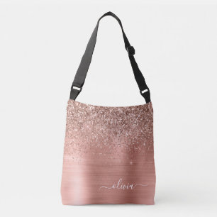 Glittermonogram geborsteld metaal Roos Gold Pink Crossbody Tas