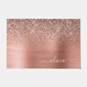 Glittermonogram geborsteld metaal Roos Gold Pink Deurmat (Voorkant)