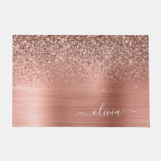 Glittermonogram geborsteld metaal Roos Gold Pink Deurmat (Voorkant)