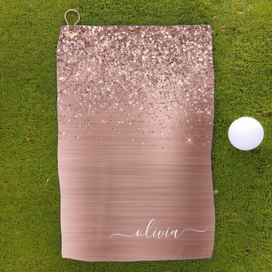Glittermonogram geborsteld metaal Roos Gold Pink Golfhanddoek