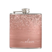 Glittermonogram geborsteld metaal Roos Gold Pink Heupfles (Voorkant)