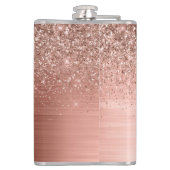 Glittermonogram geborsteld metaal Roos Gold Pink Heupfles (Achterkant)