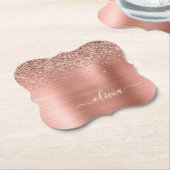 Glittermonogram geborsteld metaal Roos Gold Pink Kartonnen Onderzetters (Gekanteld)