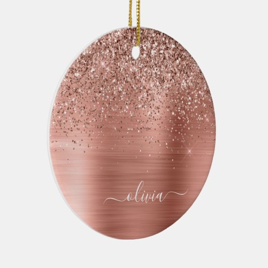 Glittermonogram geborsteld metaal Roos Gold Pink Keramisch Ornament (Rechts)