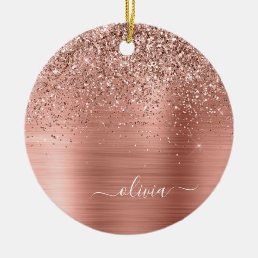 Glittermonogram geborsteld metaal Roos Gold Pink Keramisch Ornament (Voorkant)