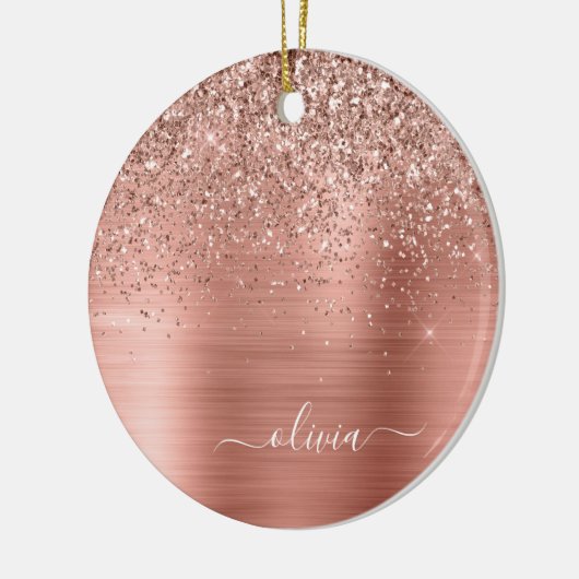 Glittermonogram geborsteld metaal Roos Gold Pink Keramisch Ornament (Links)