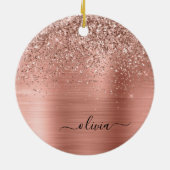 Glittermonogram geborsteld metaal Roos Gold Pink Keramisch Ornament (Achterkant)