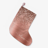 Glittermonogram geborsteld metaal Roos Gold Pink Kleine Kerstsok (Voorkant (Hangend))