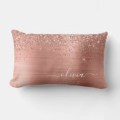 Glittermonogram geborsteld metaal Roos Gold Pink Kussen (Voorkant)