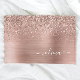 Glittermonogram geborsteld metaal Roos Gold Pink Kussensloop