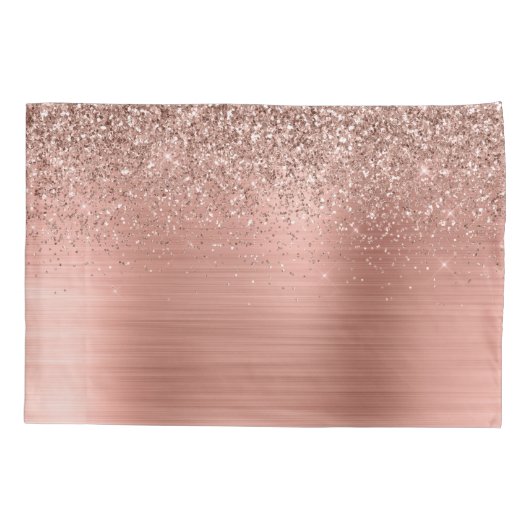 Glittermonogram geborsteld metaal Roos Gold Pink Kussensloop (Achterkant)