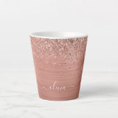Glittermonogram geborsteld metaal Roos Gold Pink Latte Mok (Voorkant)