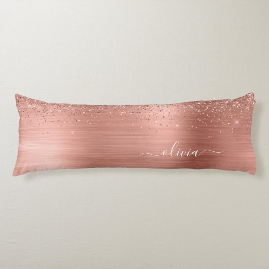 Glittermonogram geborsteld metaal Roos Gold Pink Lichaamskussen (Voorkant)