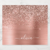 Glittermonogram geborsteld metaal Roos Gold Pink Likeurfles Etiket (Enkel label)