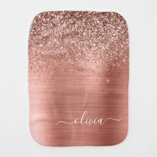 Glittermonogram geborsteld metaal Roos Gold Pink Monddoekje
