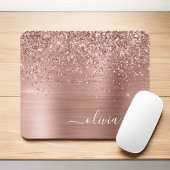 Glittermonogram geborsteld metaal Roos Gold Pink Muismat
