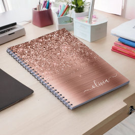 Glittermonogram geborsteld metaal Roos Gold Pink Notitieboek
