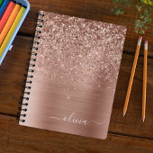 Glittermonogram geborsteld metaal Roos Gold Pink Notitieboek