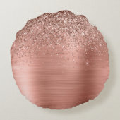Glittermonogram geborsteld metaal Roos Gold Pink Rond Kussen (Achterkant)