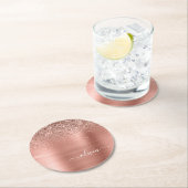 Glittermonogram geborsteld metaal Roos Gold Pink Ronde Kartonnen Onderzetter (Insitu)