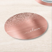 Glittermonogram geborsteld metaal Roos Gold Pink Ronde Kartonnen Onderzetter (Gebogen)