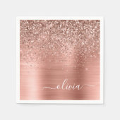 Glittermonogram geborsteld metaal Roos Gold Pink Servet (Voorkant)