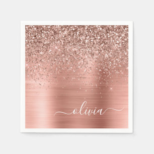 Glittermonogram geborsteld metaal Roos Gold Pink Servet