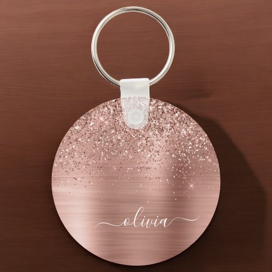 Glittermonogram geborsteld metaal Roos Gold Pink Sleutelhanger