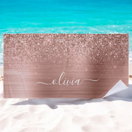 Glittermonogram geborsteld metaal Roos Gold Pink Strandlaken