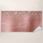 Glittermonogram geborsteld metaal Roos Gold Pink Strandlaken (Voorkant)