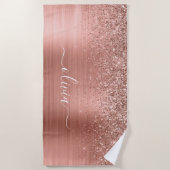 Glittermonogram geborsteld metaal Roos Gold Pink Strandlaken (Voorkant)