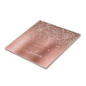 Glittermonogram geborsteld metaal Roos Gold Pink Tegeltje (Zijkant)