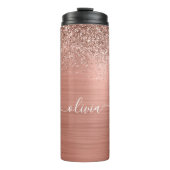 Glittermonogram geborsteld metaal Roos Gold Pink Thermosbeker (Voorkant)