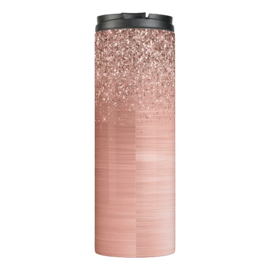 Glittermonogram geborsteld metaal Roos Gold Pink Thermosbeker (Achterkant)