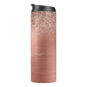 Glittermonogram geborsteld metaal Roos Gold Pink Thermosbeker (Geroteerd rechts)