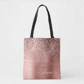 Glittermonogram geborsteld metaal Roos Gold Pink Tote Bag (Voorkant)