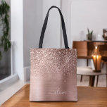 Glittermonogram geborsteld metaal Roos Gold Pink Tote Bag<br><div class="desc">Roze roze roodbruin en bleekroze rugzak en druppelaar Glitter Metallic Roestvrij Steel Folie Elegant Monogram Book Bag. Deze Book Bag kan worden aangepast om uw initiaal en voornaam op te nemen en wordt gegeven als cadeau voor Kerstmis,  Sweet 16 Birthday,  Vrijgezellenfeest of een bruiloft.</div>