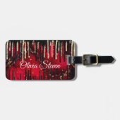 Glittermonogram rode zwarte druppels bagagelabel (Voorkant horizontaal)