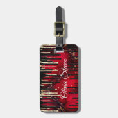 Glittermonogram rode zwarte druppels bagagelabel (Voorkant verticaal)