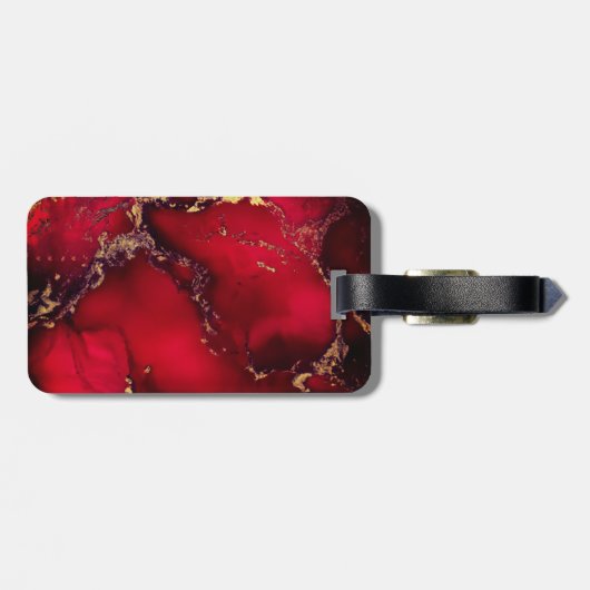 Glittermonogram rode zwarte druppels bagagelabel (Achterkant horizontaal)